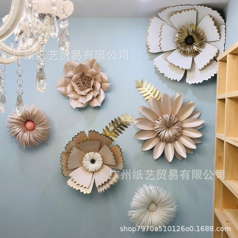 6朵立体纸花平底玫瑰成品婚房婚礼道具 纸花橱窗装饰用品手工大花