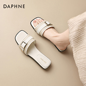 达芙妮方头一字拖鞋 外穿沙滩拖鞋 女2026年春夏新款 金属扣编织凉鞋