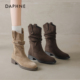 达芙妮靴子女美拉德冬季 骑士2026新款 加绒中筒堆堆牛仔短靴马丁靴