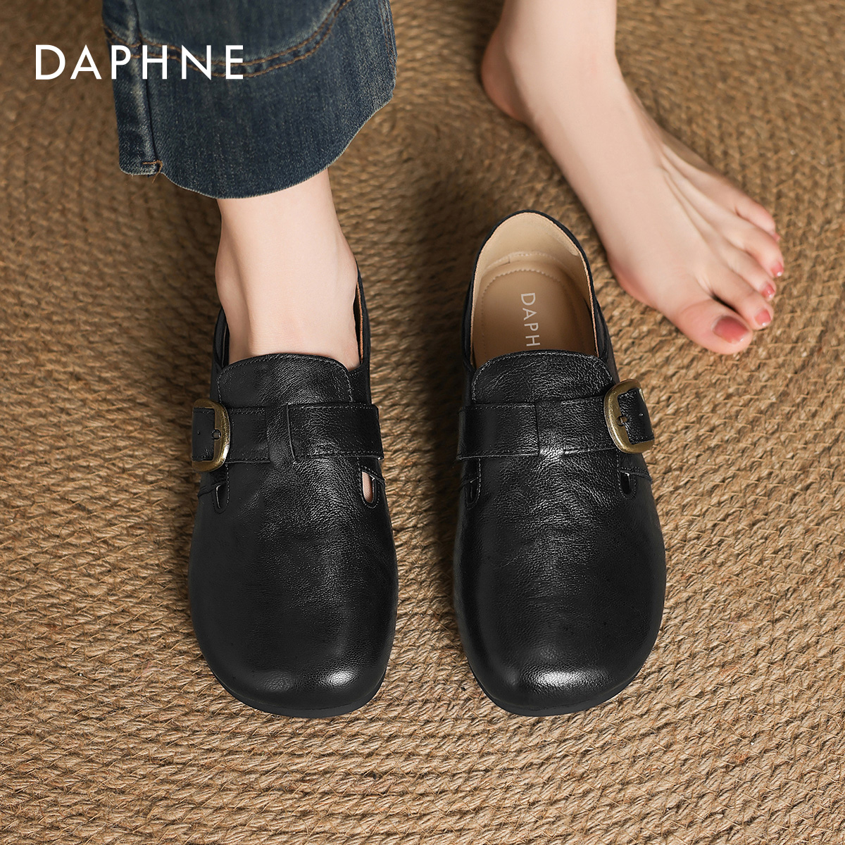 达芙妮平底单鞋女勃肯鞋通勤黑色
