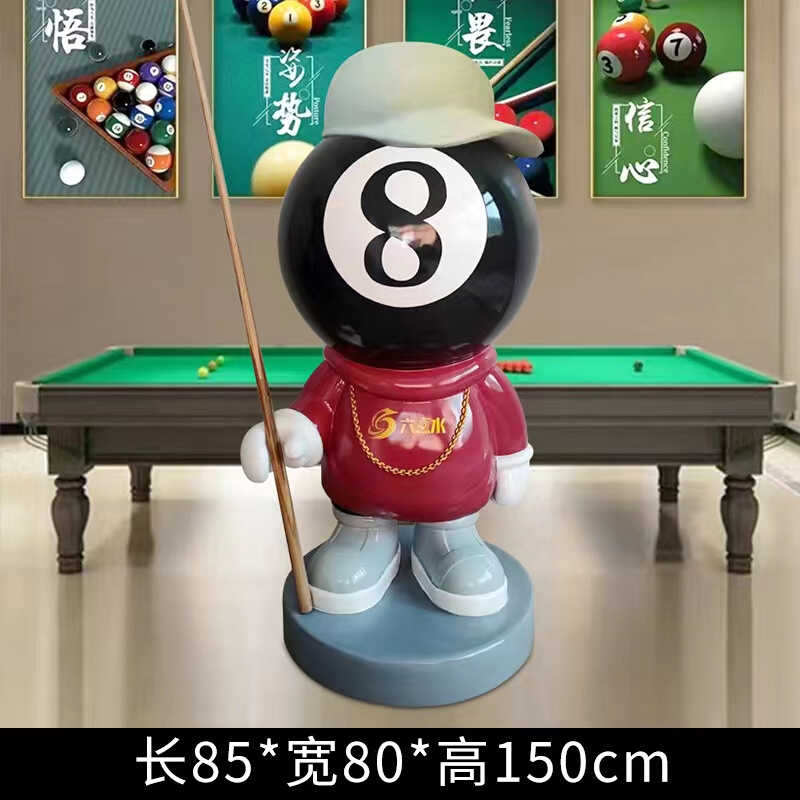 新品网红黑八台球公仔玻璃钢模型雕塑F台球厅俱乐部开业装饰落地
