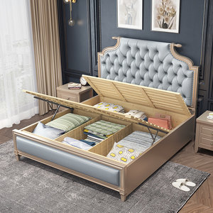 美式轻奢风实木床主卧1.8米欧式双人床现代简约1.5m储物床婚床