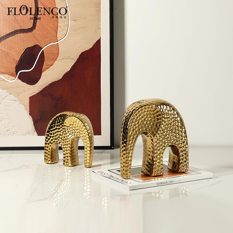 现代轻奢抽象金色圆点象陶瓷小摆件客厅酒柜儿童房设计感软装饰品