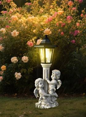 跨境爆款庭院罗马柱天使户外太阳能灯草坪门廊氛围灯家居装饰摆件