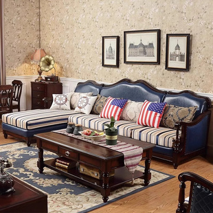 美式 皮艺沙发客厅复古轻奢家具转角贵妃组合欧式 高端大气直排沙发