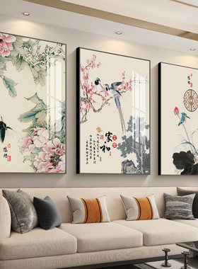 客厅装饰画沙发背景挂画新中式壁画中式山水画三联竖版覆古
