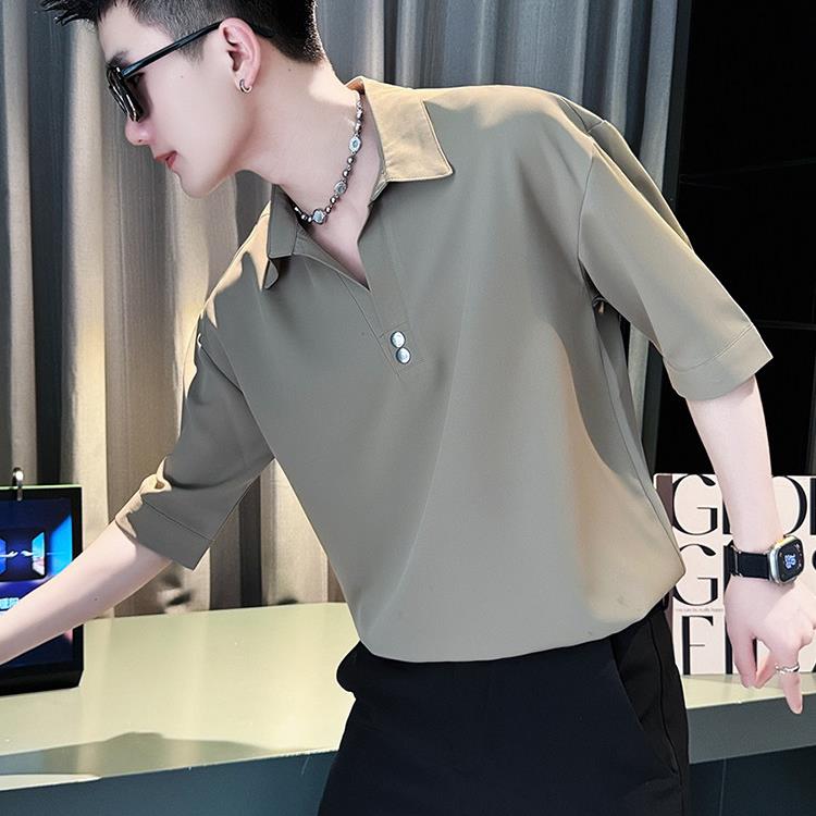 polo衫男短袖夏季2026新款高级感痞帅衬衫V领简约高端拉夫·劳伦