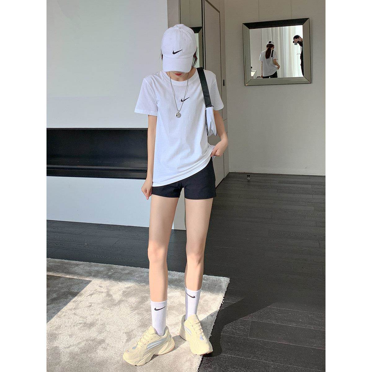韩夏打底短裤女外防走光卷安全裤可穿不边高腰黑国221v色薄款内搭