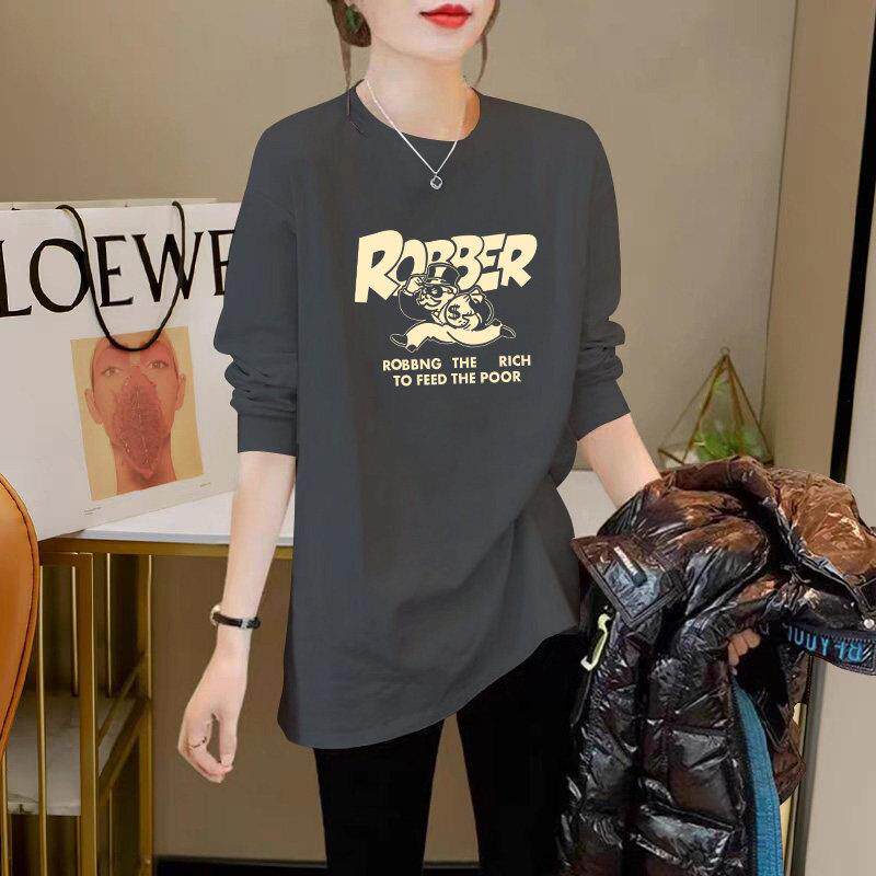 肩宽松纯棉欧长正袖t恤C1259-072025年秋冬新款女货中长款内搭打
