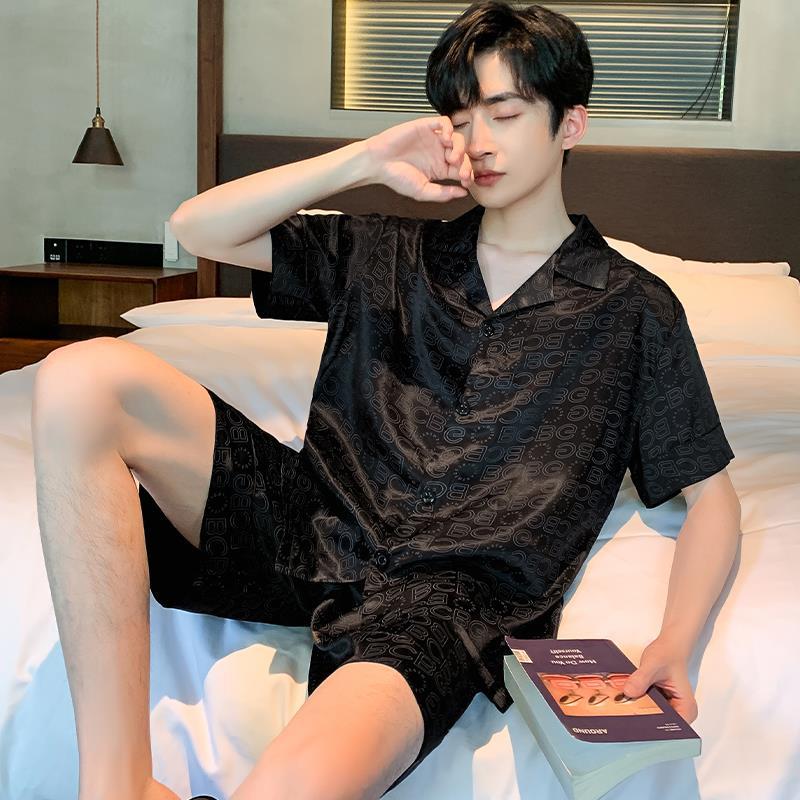 2025新款夏季冰丝睡衣男士桑蚕丝短袖真丝绸薄款青少年家居服套装