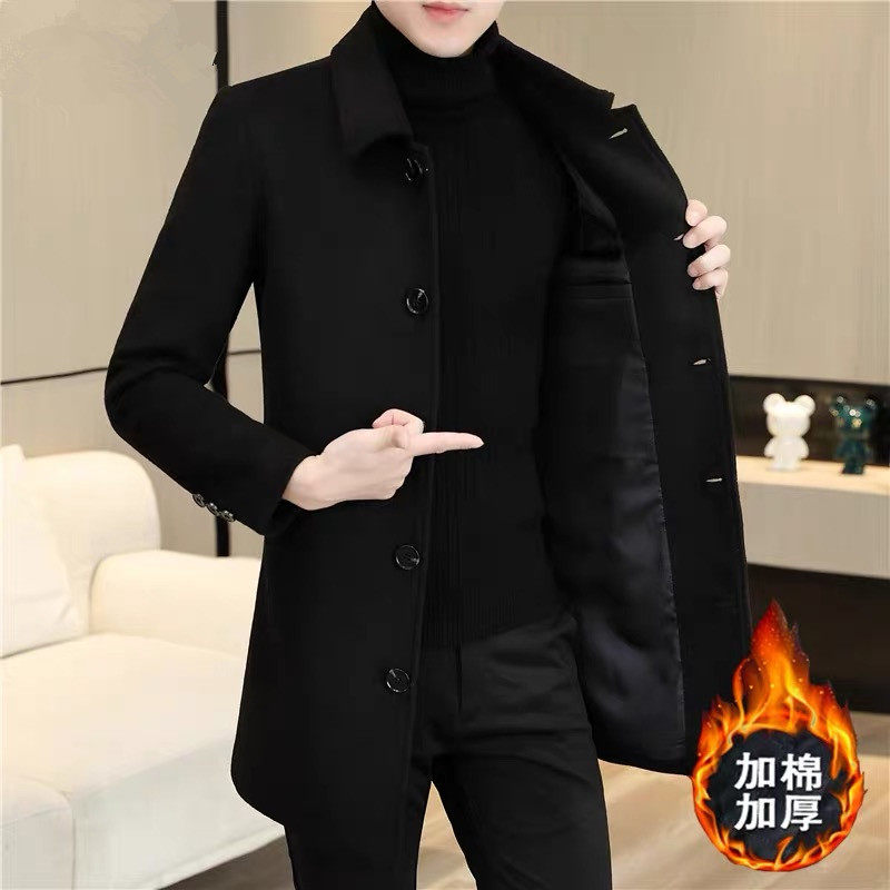 秋冬季羊毛呢大衣男中长款英伦修身加厚潮流高端羊绒呢子风衣外套