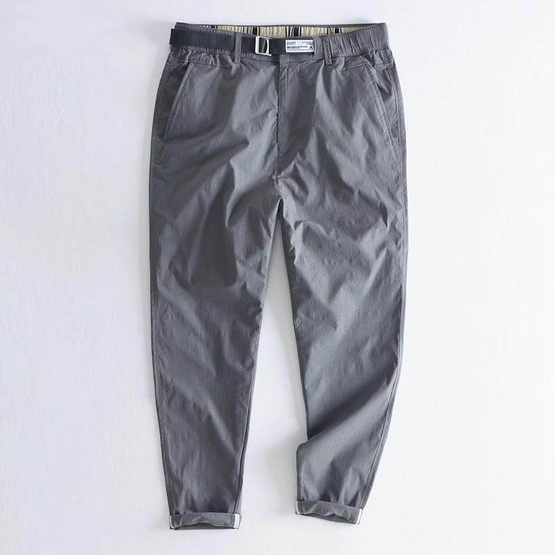 MAROLIO~出口德国！夏季高档长裤松紧腰扣带纯色直筒休闲裤男裤子