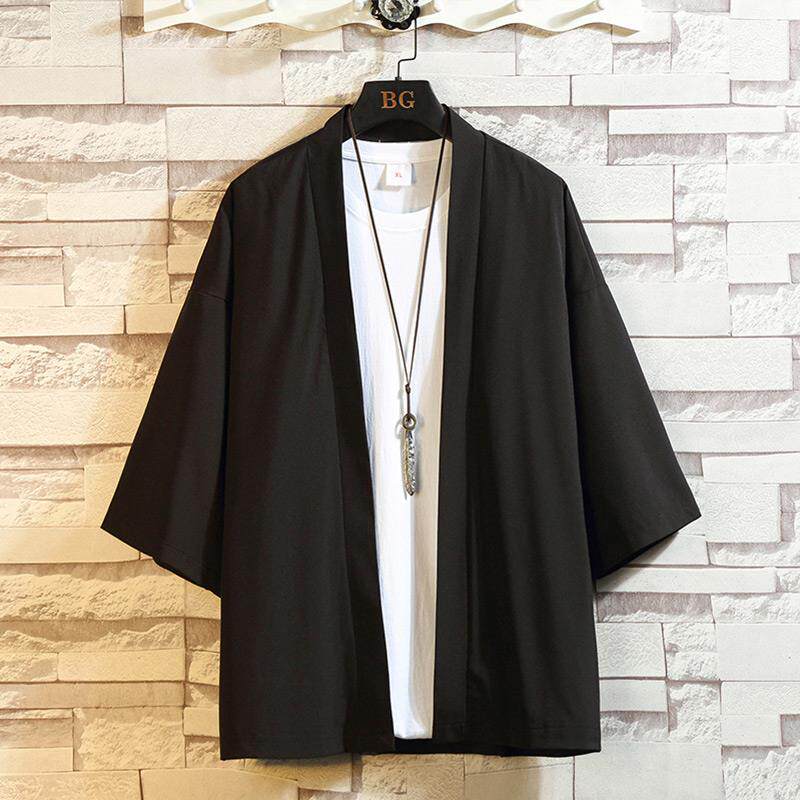 冰丝短袖衬衫男潮牌夏季薄款百搭宽松大码七分袖男士休闲五分外套