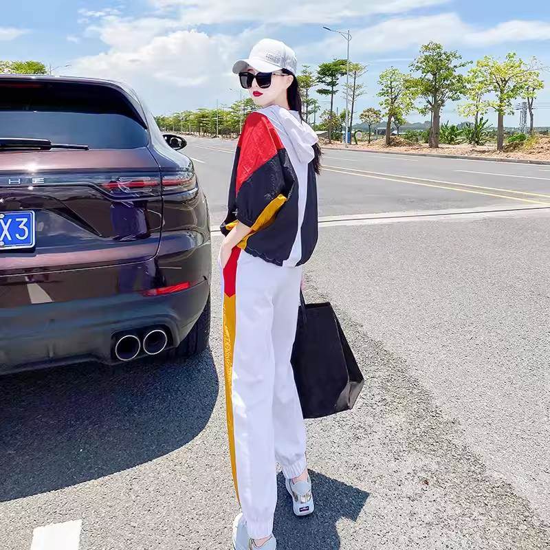 欧洲站休闲运动阔腿裤套装女2025新款时尚洋气夏季短袖港风两件套