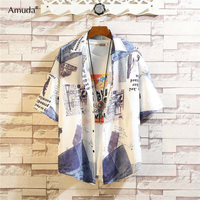 高端冰丝短袖衬衫男士夏季2024年新款潮流潮牌休闲宽松花衬衣男款