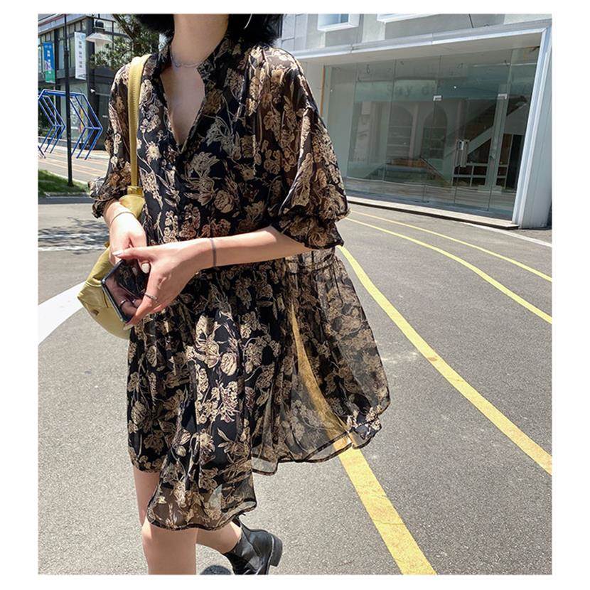 专柜2024夏新款甜美碎花连衣裙小个子初恋裙宽松大码中长款雪纺裙