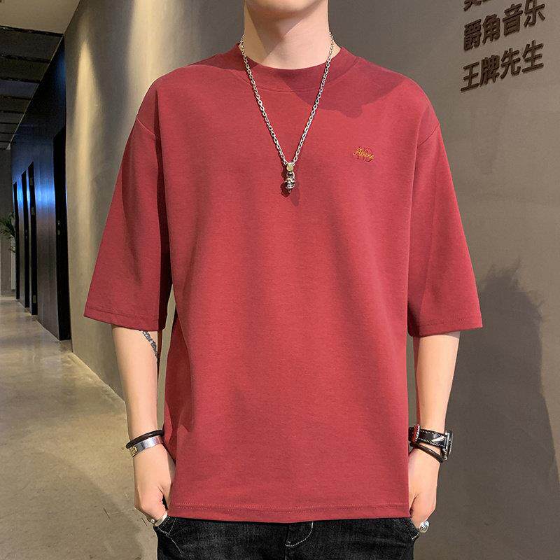 尔卡丹绣短袖t恤男士夏季新款宽潮流DTY12松大皮码五分刺中袖休闲