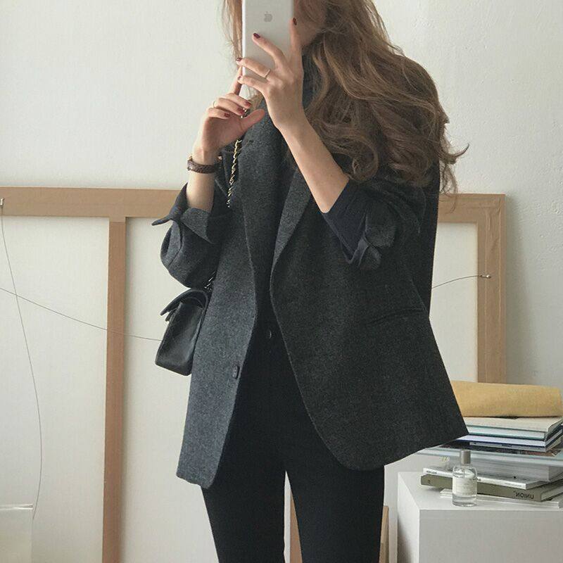 韩版2025秋冬新款chic羊毛呢修身小西装外套短款休闲百搭小西服女