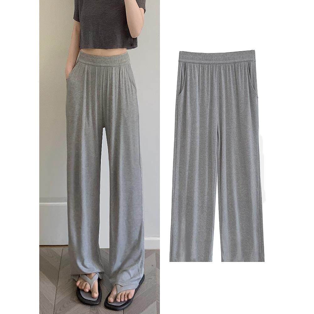 慵懒松弛感裤子女夏季薄款针织宽松直筒休闲裤垂感高腰拖地阔腿裤