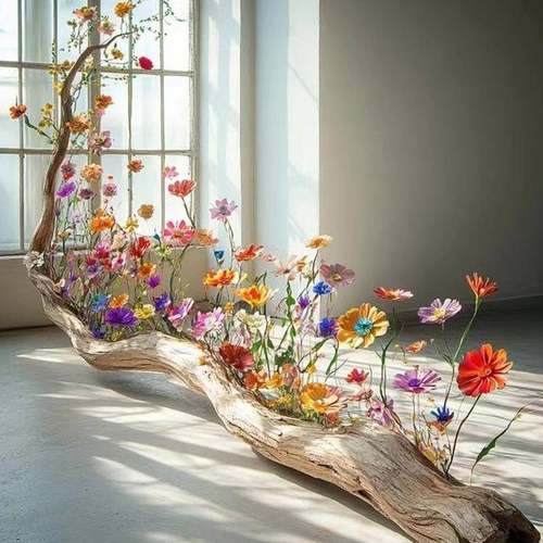 木头上花艺装饰室内外空间造景酒店软装商场婚庆摆件摄影道具假花
