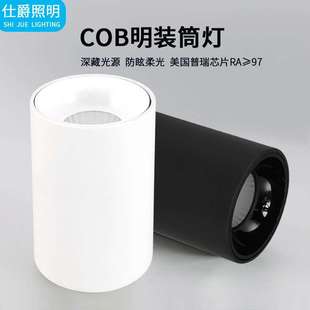 筒灯防眩柔光COB射灯吸顶筒灯家用客厅卧室酒店客房无主灯 LED明装