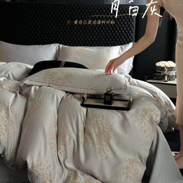 出口意叶利金枝玉天大丝四件套天丝裸睡四套件色织提花123现货直