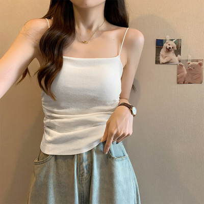 辣妹无袖吊带背心夏季内搭美背打底带胸垫短款上衣女外穿大码胖mm