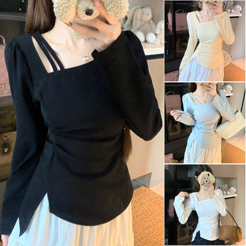 正肩法式显瘦设计感上衣