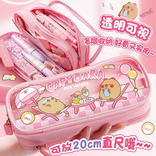 卡皮拉三层女生ins风小学生文具盒巴颜值新款高2024笔袋大容量