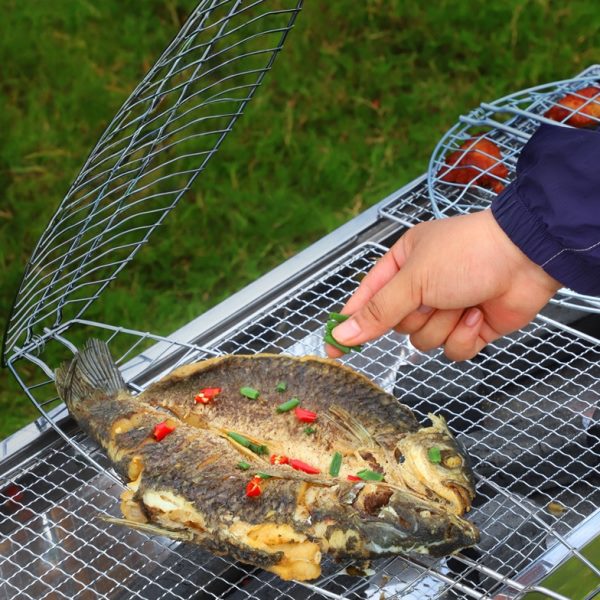 烤烧烤网鱼工具夹烤木烧烤烧烤网鱼网柄BBQ烧烤架户外夹长柄烧烤