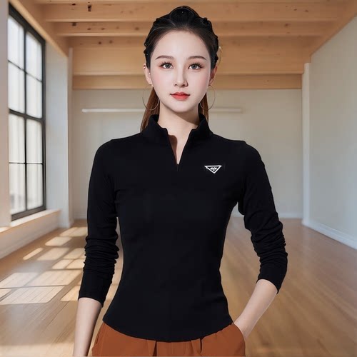 现代舞蹈练功服古典拉丁舞女上衣短长袖半高领摩登交谊国标舞服装 - 封面