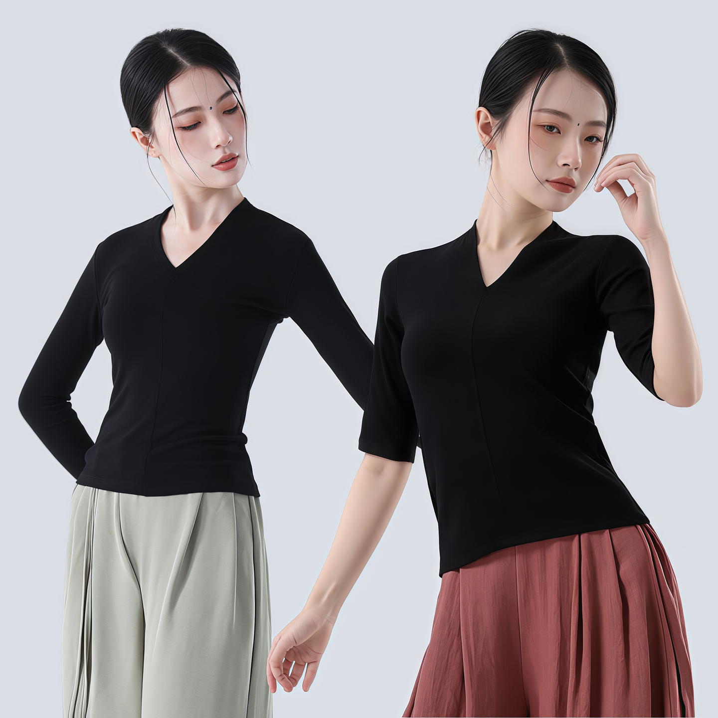 舞蹈练功服上衣女新款秋冬中袖现代舞长袖套指中国古典舞形体训练