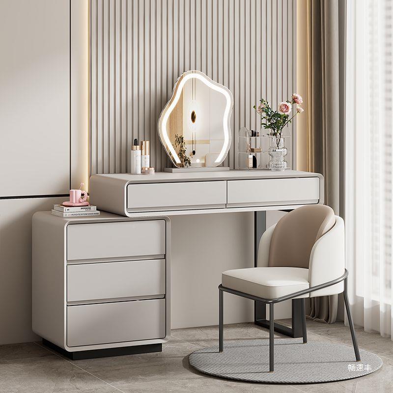 网红实木漆化妆台奶油烤333卧室梳妆台风斗柜一体小户型桌化妆多