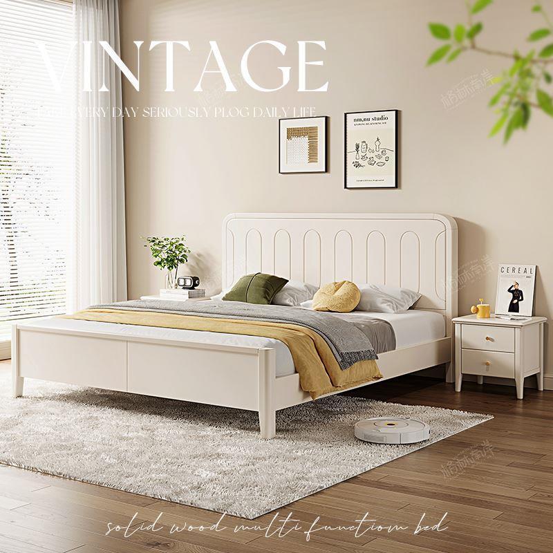 奶油风实木床白色1代.8/1卧.5米现约轻奢床主.zy8031软包双人床简