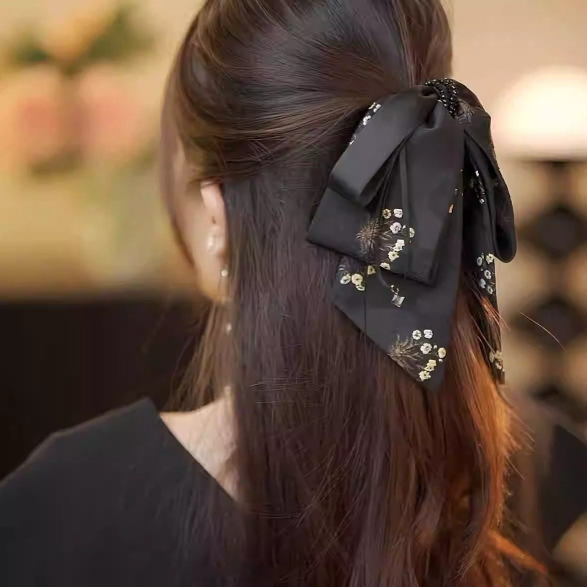 缎面蝴蝶结抓夹轻奢国风盘发发夹