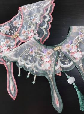儿童汉服云肩绣花欧根纱刺绣披肩儿童汉服民族风衣领配饰
