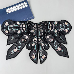 汉服重工明制百搭欧根纱假领子四季配饰绣花黑色白色刺绣飘带云肩