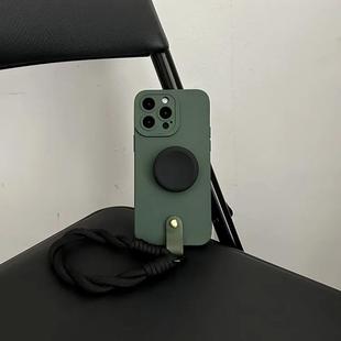高级感墨绿色硅胶支架适用于14promax手机壳苹果15腕带16女17/13p