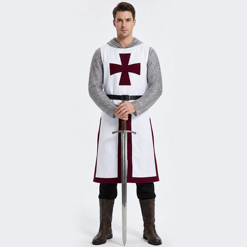 中世纪仿锁子甲连帽外衣骑士盔甲复古cos服万圣节舞台演出服装
