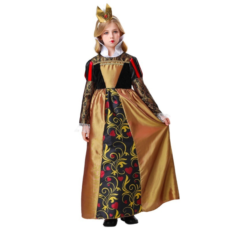 外贸新款儿童女万圣节cos爱丽丝仙境红桃皇后服装舞台表演连衣裙