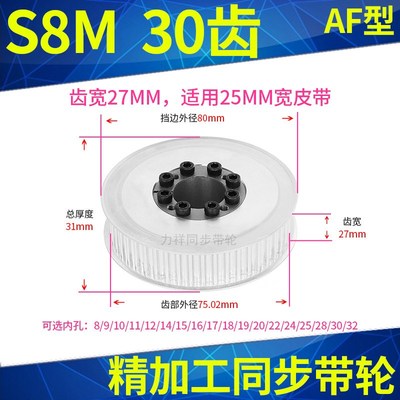 轴衬同步带轮S8M30齿AF带宽25内孔8 10 12141516胀紧套同步轮涨套