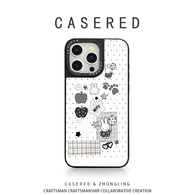CASERED简约波点米菲兔适用于苹果17手机壳小米15华为mate70新款vivo荣耀iPhone16promax/13皮纹OPPO三星s24