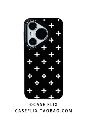 CASERED潮牌黑底十字花适用于华为pura80手机壳新款p70ultra羊皮保护套mate70/60pro/50防摔nova14/13/12110