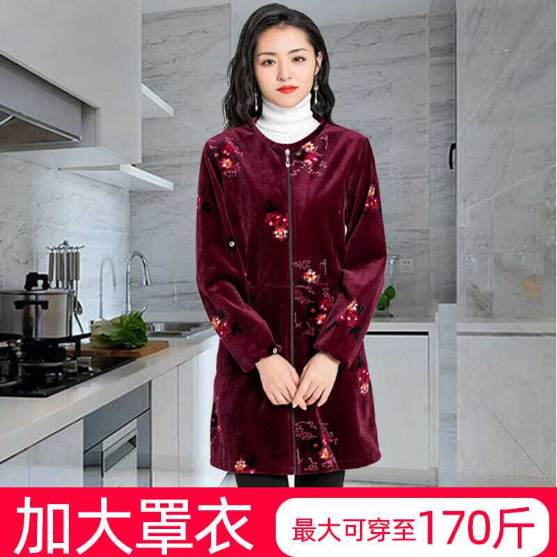 秋冬成人女韩版水晶绒罩衣羽绒服护衣长袖加厚围裙修身时尚工作服