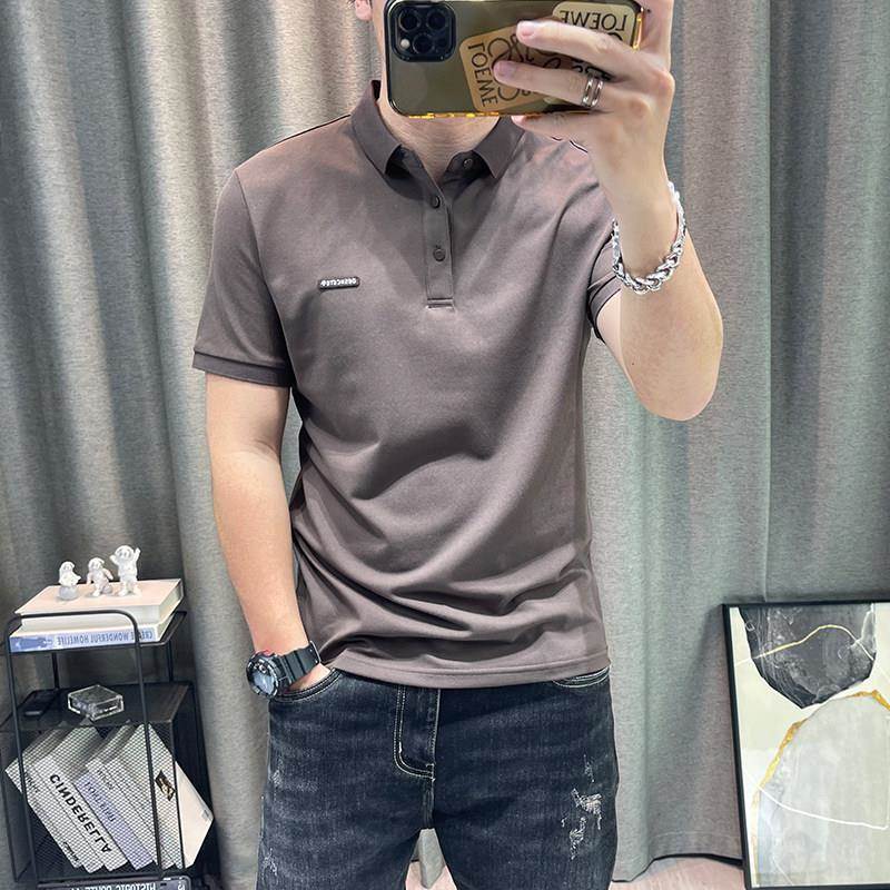 潮牌男夏季高端男士修身有领上衣翻领上衣男装衣服纯色短袖polo衫