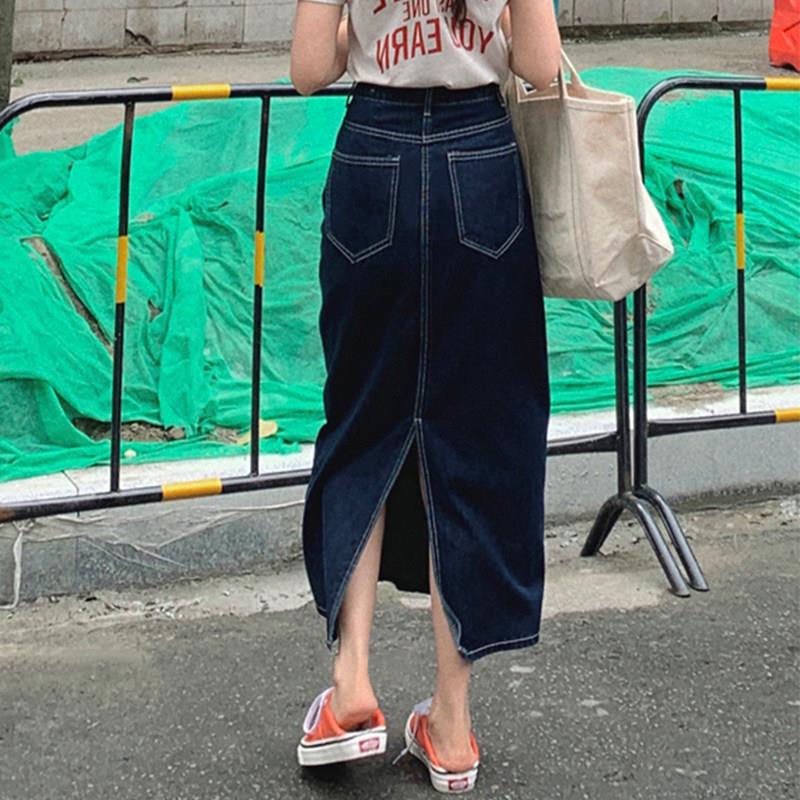 香港2026夏新款深蓝色大尺码牛仔半身裙显瘦梨形身材开叉百搭长裙
