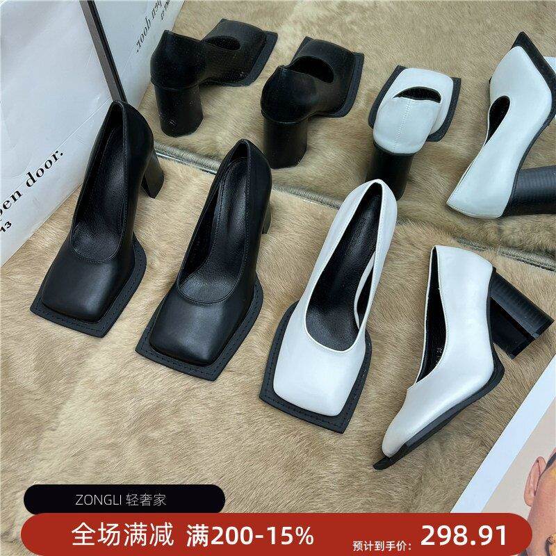 香港粗跟高跟鞋女春季2026新款英伦复古黑色小众时尚浅口方头单鞋