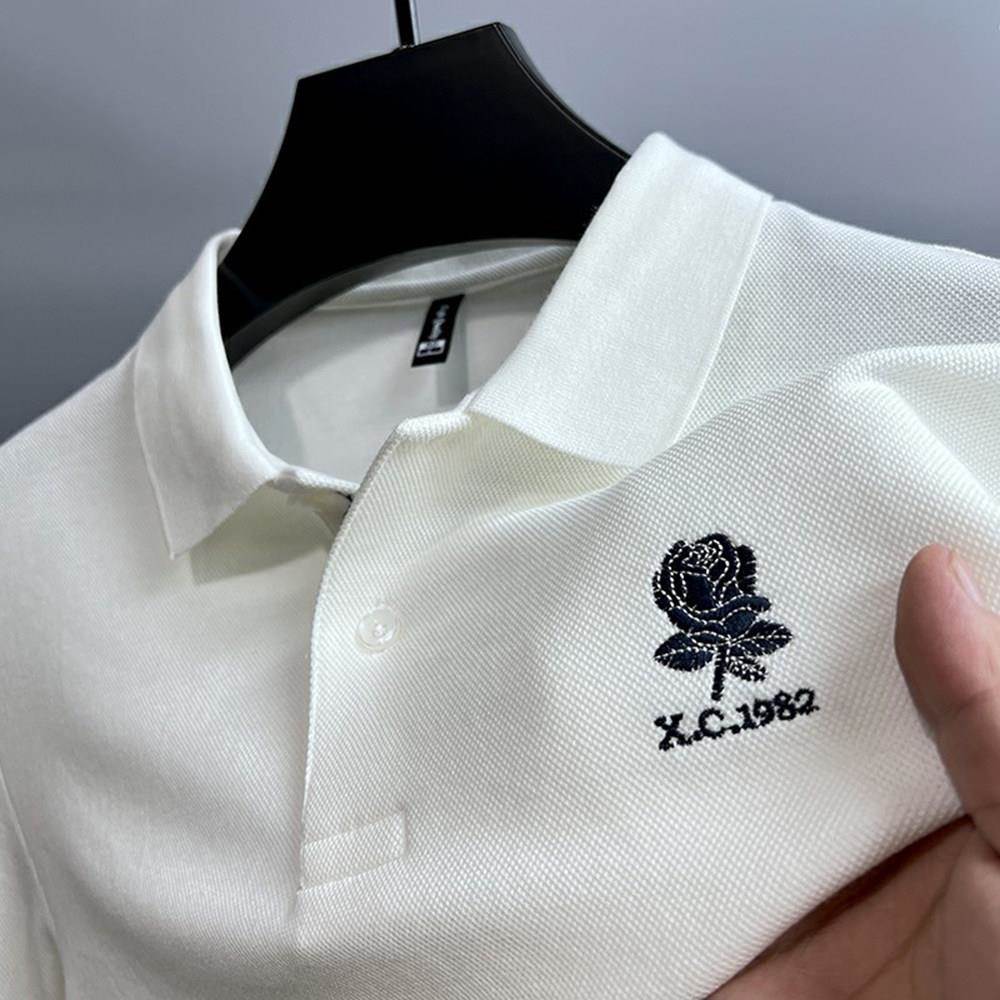 皮尔卡丹纯棉短袖polo衫男士夏季新款玫瑰刺绣翻领保罗t恤上衣服