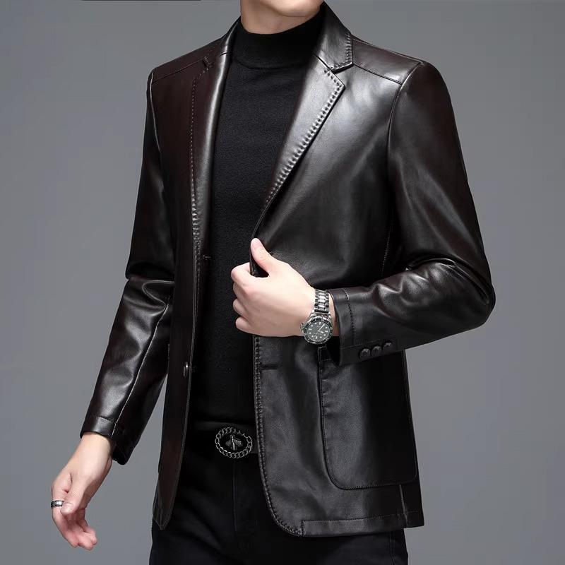 真皮皮衣男春秋季绵羊皮西服夹克修身休闲单皮西装外套男薄款潮牌