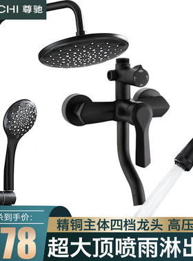 尊驰卫浴黑色淋浴花洒套装精铜龙B头增压淋雨喷头套装浴室卫生间